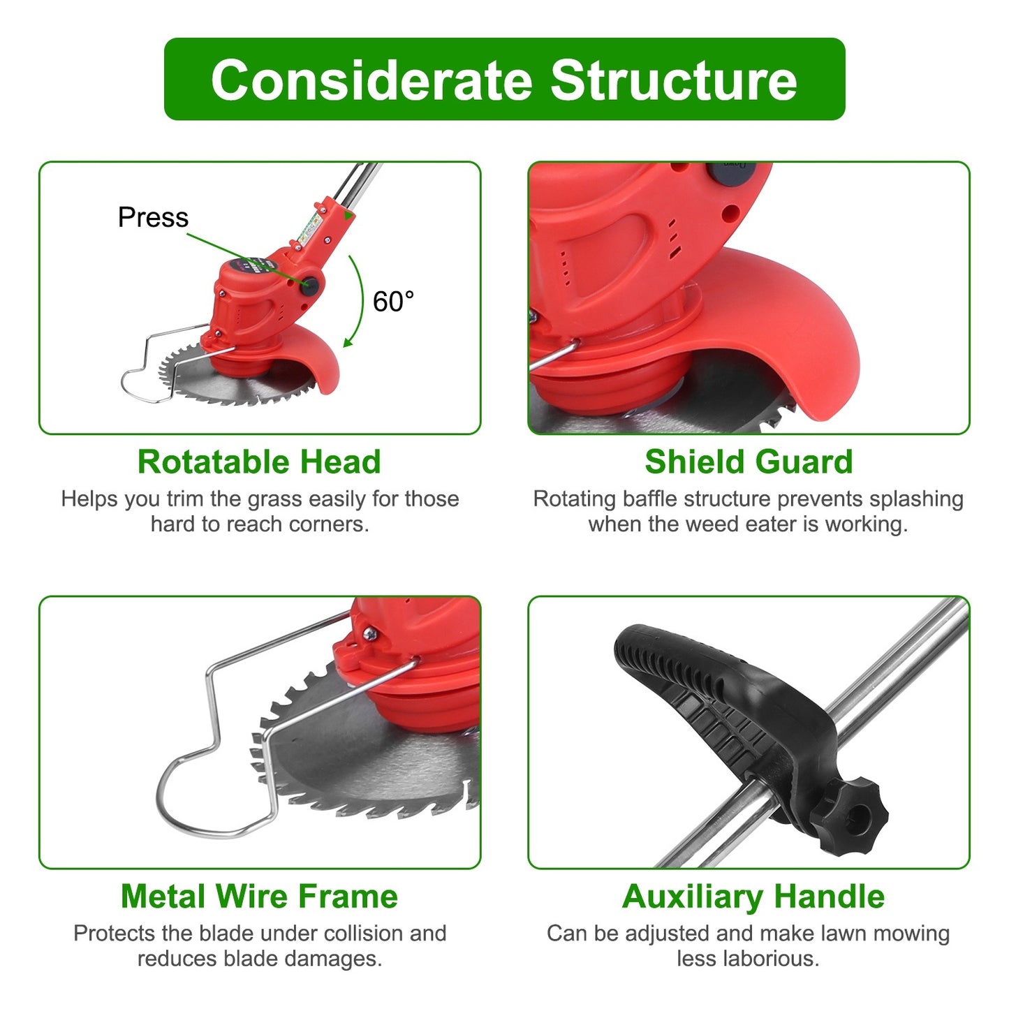 1Set Electric Cordless Grass Trimmer With 2 Alloy Saw Blades 2 Alloy Blades 10 Plastic Blades 2 Rechargeable Batteries Goggles Gloves Auxiliary Handle Fedex Shipping