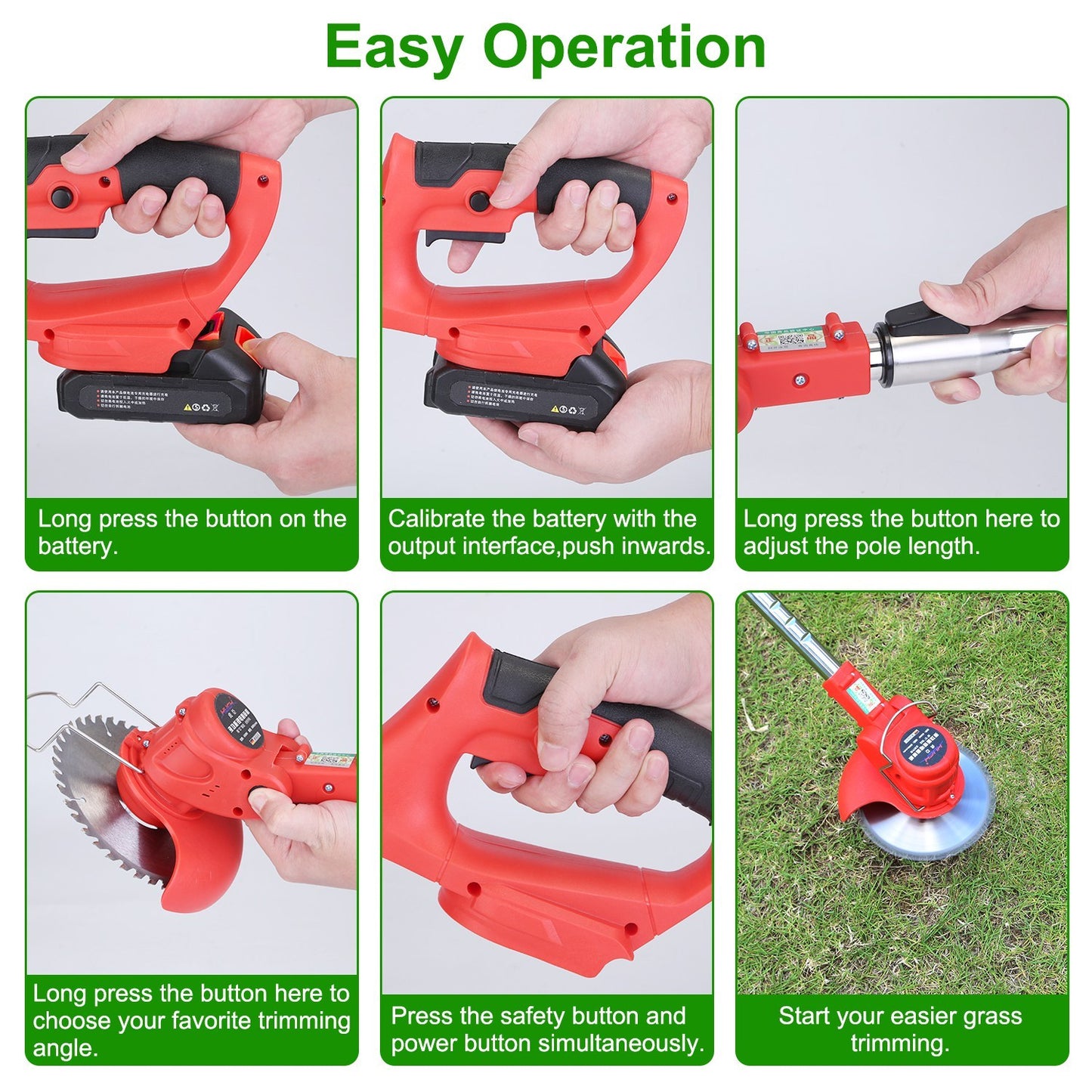 1Set Electric Cordless Grass Trimmer  With 2 Alloy Saw Blades 2 Alloy Blades 10 Plastic Blades 2 Rechargeable Batteries Goggles Gloves Auxiliary Handle Fedex Shipping
